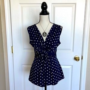 Boston Proper Navy Blue Polkadot Vintage Inspired Tank Top. Size XS.